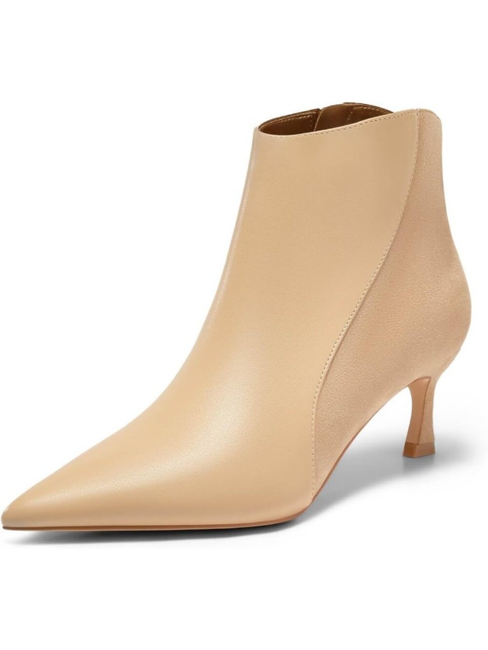 Women's Khaki Kitten Heel Ankle Boots Pointed Toe Side Zipper Booties Shoes